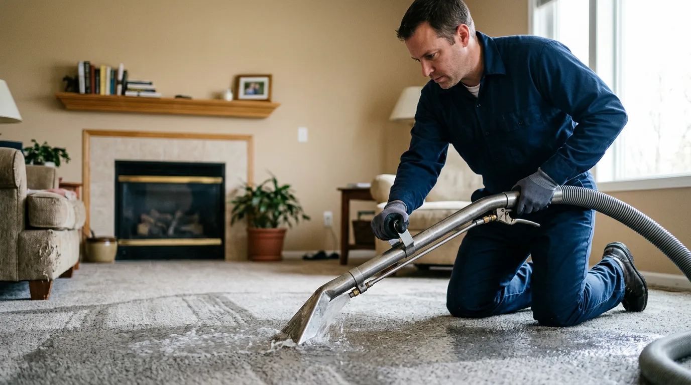 Water damage restoration technician working near Irons, MI